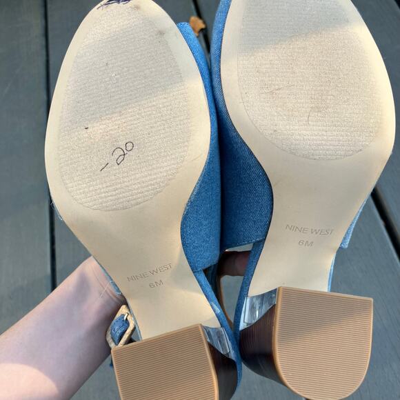 Denim slingback block heels open toe Nine West - Picture 6 of 8